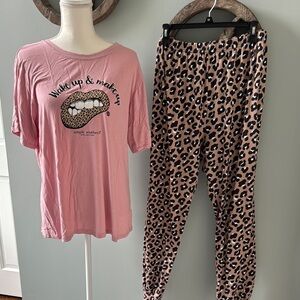 Simply Southern Pink Graphic Tee and Leopard lounge set size XXL